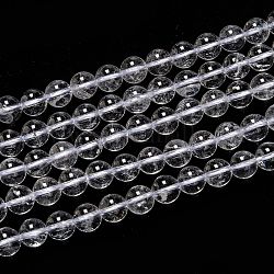 Natürlichem Quarz-Kristall-Perlen Stränge, Bergkristallperlen, mit Baumwollfaden, Runde, 8 mm, Bohrung: 1 mm, ca. 45 Stk. / Strang, 14.17 Zoll (36 cm)