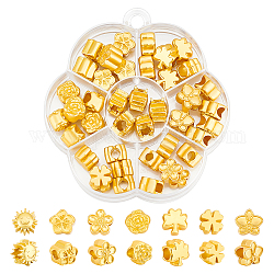 Nbeads 41 Stück europäische Perlen im 7-Stil, Sonnen-/Blumen-/Kleeblatt-Form, großes Loch, Abstandsperlen, Charms, Legierungs-Abstandsperlen, Metall, lose Perlen für Armband, Halskette, Schmuckherstellung, mattgoldene Farbe