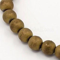 Electroplate Non-magnetic Synthetic Hematite Beads Strands, Frosted, Grade A, Round, Antique Bronze Plated, 8mm, Hole: 1mm, about 33pcs/strand, 9.8 inch