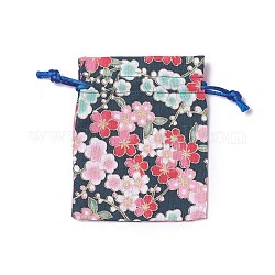 Sacchetti di imballaggio tela, borse coulisse, rettangolo con motivo floreale, blu scuro, 10~10.5x8~8.3cm
