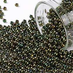 Toho perles de rocaille rondes, Perles de rocaille japonais, (508) haut iris olivine métallique, 11/0, 2.2mm, Trou: 0.8mm, à propos 1110pcs / bouteille, 10 g / bouteille