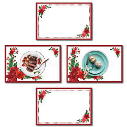 Tapis de table rectangle avec motif de fleurs en coton et lin, rouge, 45x30 cm, 4 pièces / kit