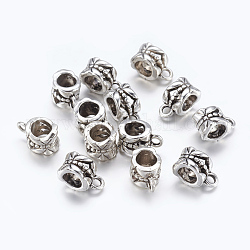 Tibetischen Stil Kleiderbügel, Perlen der Patsche, Cadmiumfrei und Nickel frei und Bleifrei, Tasse, Antik Silber Farbe, 11.5x6x8 mm, Bohrung: 2 mm, Innendurchmesser: 4.3x4.4 mm