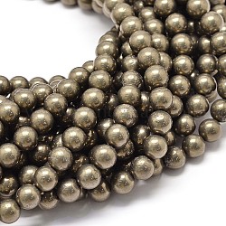 Natural Pyrite Beads Strands, Round, 8mm, Hole: 1mm, about 48pcs/strand, 15.7 inch