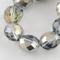 Electroplate Glass Bead Strands, Rainbow Plated, Faceted, Flat Round, Gray, 12x10mm, Hole: 2mm, about 50pcs/strand, 22inch