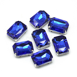 Cose en el rhinestone, Enlaces multifilares, Diamantes de imitación de cristal, con ajustes de puntas de latón, accesorios de prendas de vestir, facetados, octágono, Platino, azul real, 10x8x5mm, agujero: 0.8~1 mm