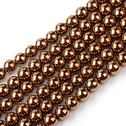Chapelets de perles en hématite synthétique sans magnétiques, Grade a, ronde, cuivre plaqué, 8mm, Trou: 1mm, Environ 50~52 pcs/chapelet