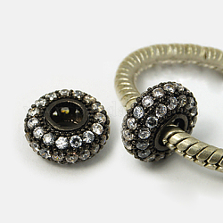 Perles de cubes zircone en laiton , rondelle, gunmetal, 10.3x5mm, Trou: 3.5mm