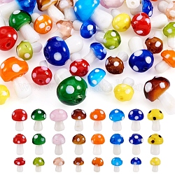 Pandahall 64 Stück 24 Stile Pilz handgefertigte Bunte Malerei-Perlen, Mischfarbe, 12.5~21x10~15 mm, Bohrung: 1.5~2 mm