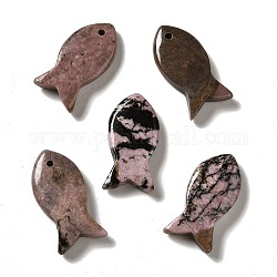 Pendentifs en rhodonite naturelle, breloques de poissons, 39x20x7~7.5mm, Trou: 2.3mm