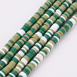 Polimero a mano fili argilla perline, perline Heishi, Disco / rotondo piatta, verde scuro, 4x0.5~1mm, Foro: 1.5 mm, circa 320~447pcs/filo, 15.74~16.92 pollice