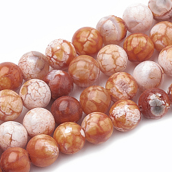 Cuentas de perlas de ágata craqueladas naturales teñidas, redondo, coral, 8~8.5mm, agujero: 1 mm, aproximamente 48 pcs / cadena, 15.1 pulgada