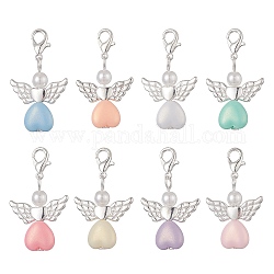 Angel Acrylic Pendants Decorations, with Zinc Alloy Lobster Claw Clasps and Wing Beads, Mixed Color, 37mm