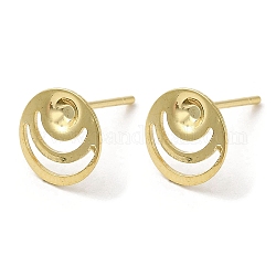 Flat Round 201 Stainless Steel Stud Earring Findings, Earring Settings with 304 Stainless Steel Pins, Real 18K Gold Plated, 9mm, Pin: 11x0.8mm, Tray: 2.3mm
