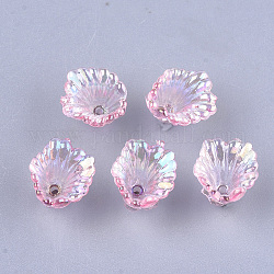 Transparent Acrylic Bead Caps, AB Color, Flower, Pink, 10x12x12mm, Hole: 1.2mm, about 1960pcs/500g