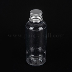 ПЭТ пластиковая мини-бутылка для хранения, дорожная бутылка, для косметики, крем, лосьон, жидкость, с алюминиевой винтовой крышкой, платина, 3.5x9.5 см, емкость: 60 мл (2.03 жидких унции)
