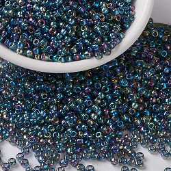 Perles rocailles miyuki rondes, Perles de rocaille japonais, (rr249) gris transparent ab, 8/0, 3mm, Trou: 1mm, à propos 422~455pcs / bouteille, 10 g / bouteille