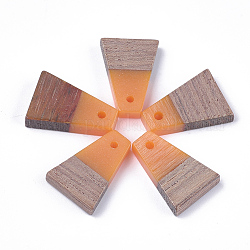 Подвески из смолы и дерева, трапециевидные, оранжевые, 18x12.5x3~4 мм, отверстие : 2 мм