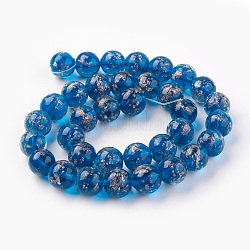 Chapelets de perles vernissées de sable d'or manuels, lumineux, ronde, bleu royal, 12mm, Trou: 1.4mm, Environ 33 pcs/chapelet, 14.3 pouce (40 cm)