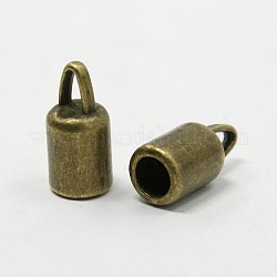Tibetischer Stil Legierung Endkappen für Kord, Bleifrei und cadmium frei, Kolumne, Antik Bronze, 14x6.5 mm, Bohrung: 4 mm, Innendurchmesser: 4~5 mm