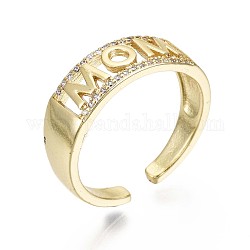 Латунные кольца из манжеты с прозрачным цирконием, открытые кольца, подарки ко дню матери, без никеля , слово мама, реальный 16k позолоченный, размер США 7 1/4 (17.5 мм)