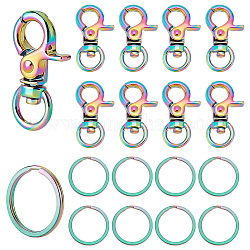 PandaHall Elite 10Pcs Alloy Swivel Clasps, with 10Pcs Ion Plating(IP) 304 Stainless Steel Split Key Rings, Rainbow Color, Clasps: 31x17.5x6mm, Hole: 8.5x5mm; Key Rings: 25x2mm