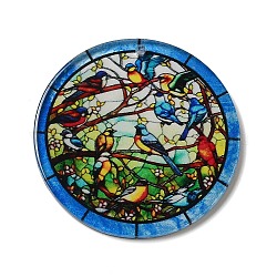 Opaque Acrylic Pendants, Flat Round with Bird, Dodger Blue, 37.5~38x2mm, Hole: 1.6mm