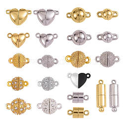 21 pièces 21 styles fermoirs magnétiques en laiton, pour collier bracelet bijoux bricolage artisanat fabrication, coeur & colonne & ronde, couleur mixte, 11 mm ~ 20.5 mm, 1pc / style