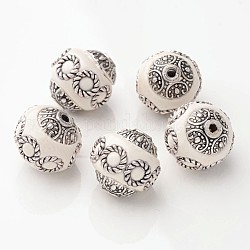 Handmade Indonesia Beads, with Alloy Cores, Round, White, 14~15x15mm, Hole: 2mm