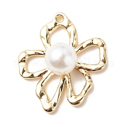 Pendentifs en alliage, avec imitation perles acryliques de perles, fleur, or clair, 25x21.5x9mm, Trou: 1.5mm
