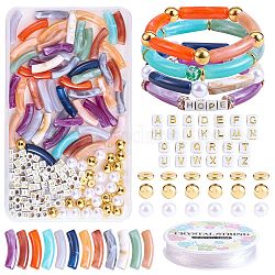 Kit fai da te per creare braccialetti grossi, compreso tubo curvo acrilico e perle di plastica e perline di ottone, filo elastico, colore misto, perline: 232 pz / set