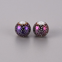 Electroplate Glass Beads, Round with Pattern, Purple Plated, 10mm, Hole: 1.2mm