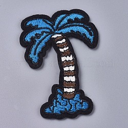 Computergesteuerte Stickerei Stoff zum Aufbügeln / Aufnähen von Patches, Kostüm-Zubehör, Kokosnussbaum, Verdeck blau, 74x50x2 mm