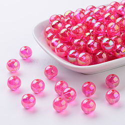 Eco-Friendly Transparent Acrylic Beads, Round, AB Color, Fuchsia, 10mm, Hole: 1.8mm, about 1000pcs/500g