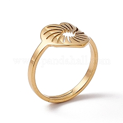 Placcatura ionica (ip) 201 anello regolabile a cuore scavato in acciaio inossidabile da donna, vero placcato oro 18k, misura degli stati uniti 6 (16.5mm)