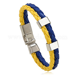 Bracelet cordon double ligne imitation cuir couleur drapeau avec fermoir alliage, bijoux nationaux pour femmes, jaune et bleu, 8-5/8 pouce (22 cm)