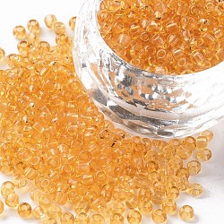 (service de remballage disponible) perles de rocaille en verre, transparent , ronde, tige d'or pâle, 8/0, 3mm, Trou: 1mm, environ 12 g /sachet 
