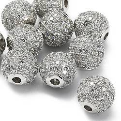 Perles rondes de couleur claire de zircone cubique CZ de grade AAA de micro pave, Sans cadmium & sans nickel & sans plomb, platine, 8mm, Trou: 1.7mm