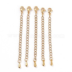 304 Stainless Steel Chain Extender, with Lobster Claw Clasps and Bead Tips, Golden, 68.5mm, Link: 4x2.8x0.5mm, Clasp: 9.3x6x3mm
