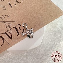 925 charm pendente europeo in argento sterling placcato rodio con micro pavé di zirconi trasparenti, pendente grande buco, blocco del cuore con chiave, Vero platino placcato, 18.5mm, Foro: 4.2 mm