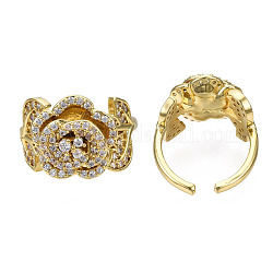Открытое кольцо-манжета роза жизни с кубическим цирконием, массивное женское кольцо из латуни с покрытием из 18-каратного золота, без никеля , прозрачные, размер США 6 1/4 (16.7 мм)