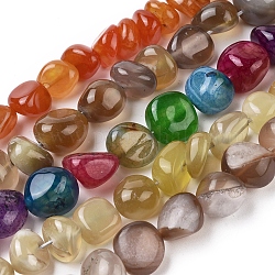 Chapelets de perles d'agate naturelle, pierre roulée, teints et chauffée, pépites, couleur mixte, 8~16x9~13x9~12mm, Trou: 1.4mm, Environ 36~42 pcs/chapelet, 14.96 pouce (38.0 cm)