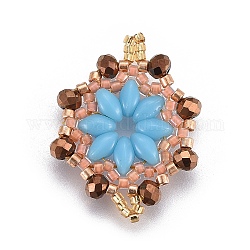 Liens de perles de rocaille japonaises miyuki & toho, motif de tissage, fleur, bleu ciel, 24~25.6x19~19.2x3.2~3.6mm, Trou: 1.5~1.6mm