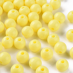 Perles acryliques opaques, ronde, jaune, 8x7mm, Trou: 2mm, environ 111 pcs/500 g