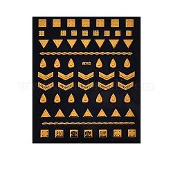 Nail Art Stickers, Self-adhesive, For Nail Tips Decorations, Square & Rectangle & Triangle Round Ring & Arrows, Gold, 9.7x8cm
