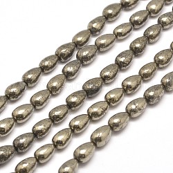 Teardrop Natural Pyrite Beads Strands, 12x8mm, Hole: 1mm, about 33pcs/strand, 15.7 inch