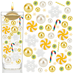 Benecreat 173 Stück Weihnachtsvase gefüllt mit Perlen, gelbe, mit Kerzen gefüllte Kunststoffperlen, Zuckerstangen und Schneeflocken-Polymerton sowie flache runde Weihnachtsbäume für Kerzenvasen-Weihnachtsdekorationen