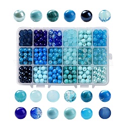 Perlas de vidrio pintadas para hornear, redondo, degradado de color, cielo azul profundo, 8~9mm, agujero: 1~1.6 mm, aproximamente 486~540 unidades / caja