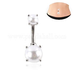 Barra curvada con cuentas de perlas acrílicas, 316 piercing para el ombligo de acero inoxidable para mujer., color acero inoxidable, 26x8mm, pin: 1.6 mm