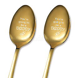 Stainless Steel Spoons Set, with Packing Box, Word You’re going to be a DADDY, Golden Color, Bottle Pattern, 182x43mm, 2pcs/set